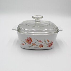 Vintage 1980s CorningWare Shadow Iris Casserole Dish Pastel 1.5 Quart Lid Floral